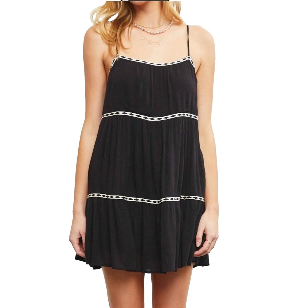 Romper Dress Mustard Seed Womens L Black Sleeveless Boho Festival Lightweight